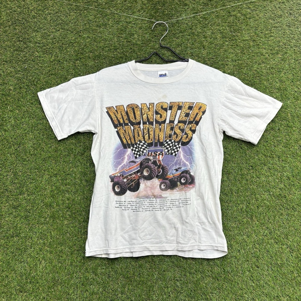 Monster Jam 2008 US Tour Of Destruction Shirt Mens Small White Anvil Blue Bar